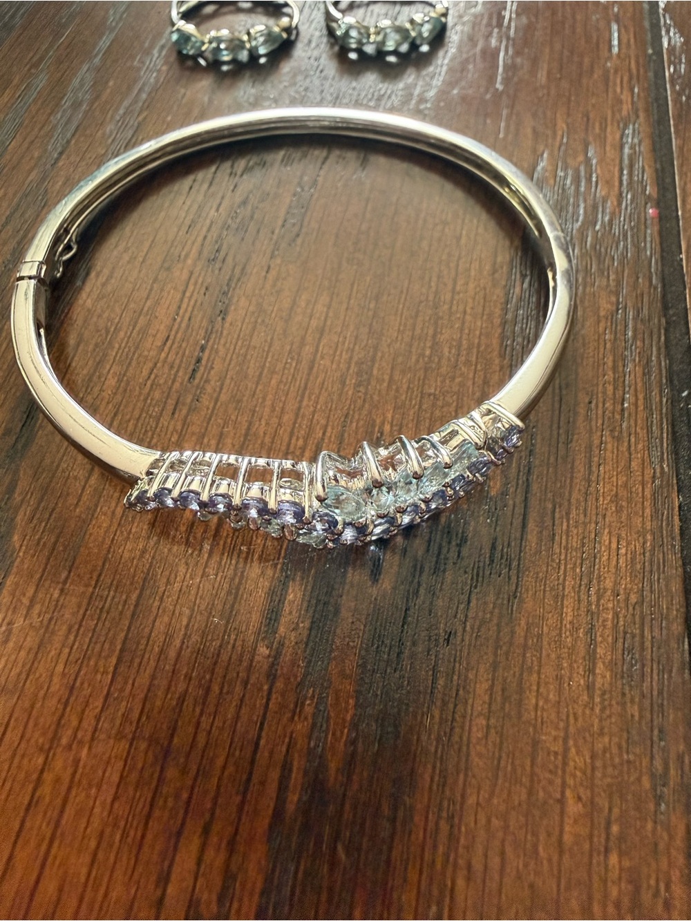 Vintage Silver-925 aquamarine and tanzanite Women's Bangle Bracelet & earrings.